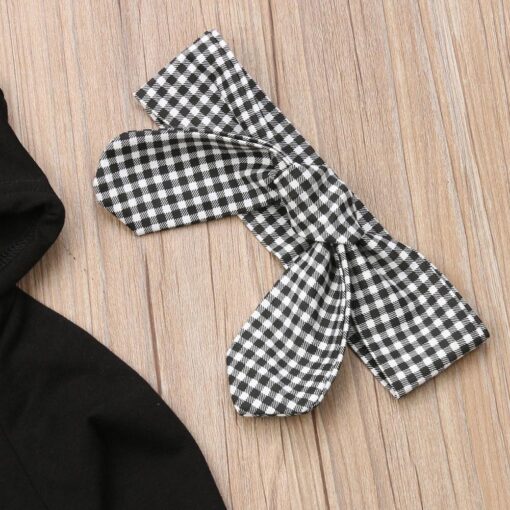 1-6Y Autumn Winter Lovely Toddler Baby Girls Clothes Sets 3PCS 3D Ears Hooded Pullover Black Tops+Ruffles Plaid Pants+Headband