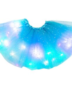 Women Girls Kids Neon LED Tutu Skirt Party Stage Dance Wear Pleated Layered Tulle Light Up Short Dress for 3-12 years old
