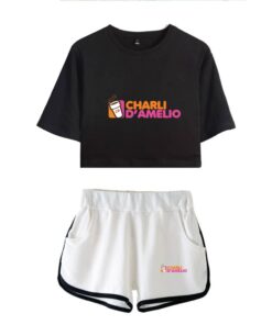 New Charli Damelio Ice Coffee Splatter Women Two Piece Set Shorts+lovely T-shirt Sexy Charli Damelio Merch Sport Suit Girl Short