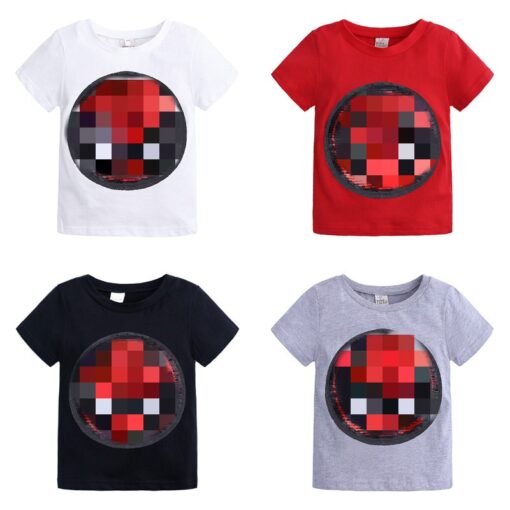 Changing Color and Pattern Switchable Sequins Boys TShirts Kid Fashion Marvel Hero T Shirt Children Top Clothes Summer