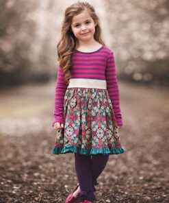 2020 INS Girls Spring and Autum Dress Kids Flower Pastoral Style Striped Long-sleeved Dresses England Cute Princess for Children