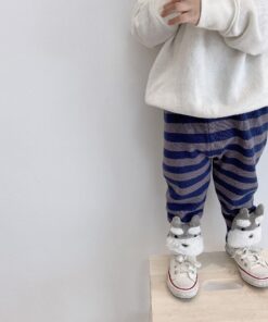 Tonytaobaby Autumn and Winter New Boys and Girls Thick Stripe Three-dimensional Animal Bottomed Knitted Pants