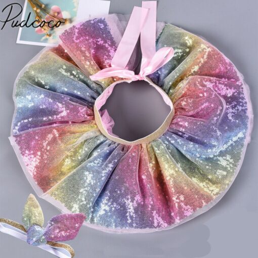 Baby Photography Clothing Newborn Baby Kid Girl Bow Sequin Colorful Rainbow Tutu Skirt Photo Costume Prop 0-5T Without Headband