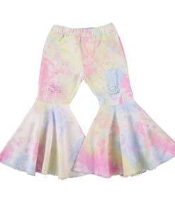 2020 Children Girl Pink Flare Pants Toddler Kids Baby Solid Holes Ripped Boot Cute Flare Long Pants Denim Bell-bottomed Trousers
