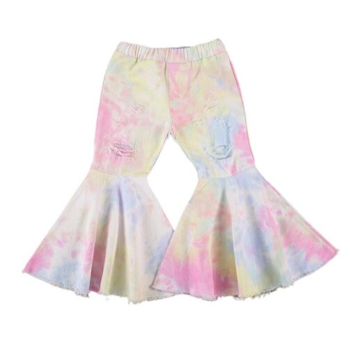 2020 Children Girl Pink Flare Pants Toddler Kids Baby Solid Holes Ripped Boot Cute Flare Long Pants Denim Bell-bottomed Trousers