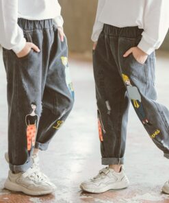 High Quality Color Paint Kids Jeans For Girls Boys Letter Jeans For Boys Girls Autumn Children's Clothing Kids Jeans
